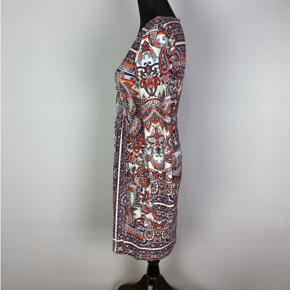 Gianni Bini Boho Paisley Wrap Dress‎ V-Neck Long Sleeve Knee Length Multicolor - Picture 2 of 7
